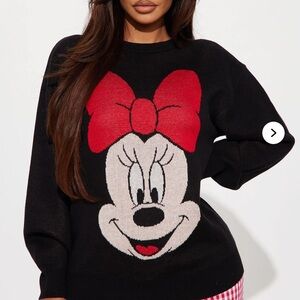 Fashion Nova Minnie Mouse Black Sweater with Red Bow Design
